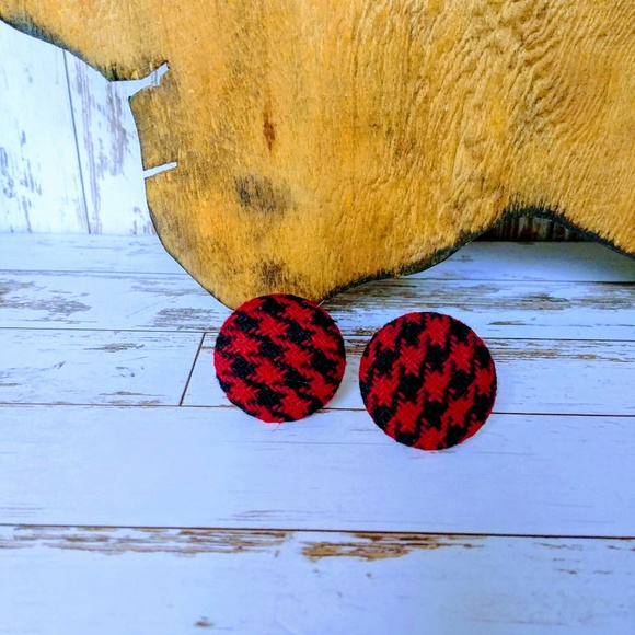 Hound's Tooth Fabric Earrings - Picture 2 of 3